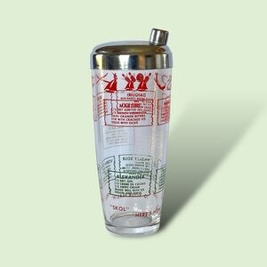 J. Earl & Sons Vintage Sports Glass Cocktail Shaker w/ Recipes 9.5”